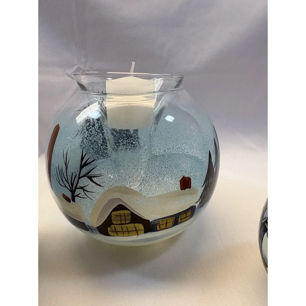 HomeTrends Set of 3 Glass Snow House Ice Holiday Votive Holders Winter with box